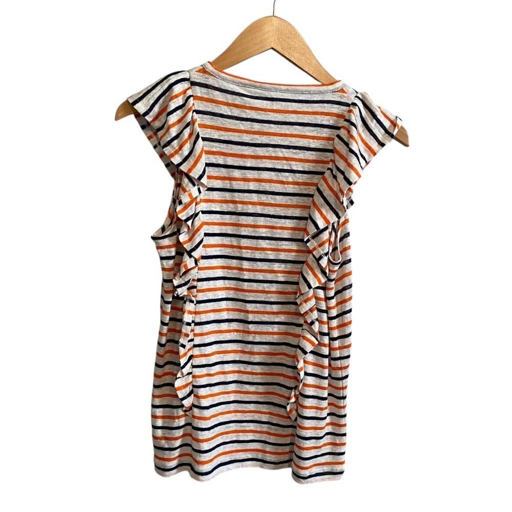 NWT J.Crew White Navy and Orange Stripe Ruffle Short Sleeve Linen Tee Size XS - Picture 5 of 6